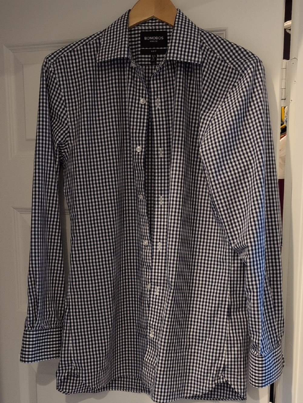 Bonobos Navy and White Gingham Button-Up Dress Shirt
